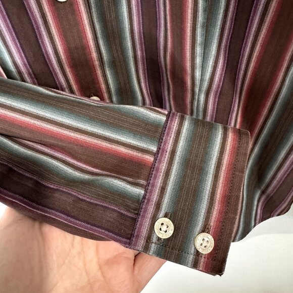 Eddie Bauer Shirt Wrinkle Resistant Size L Striped Red Green Button Front - Picture 6 of 10